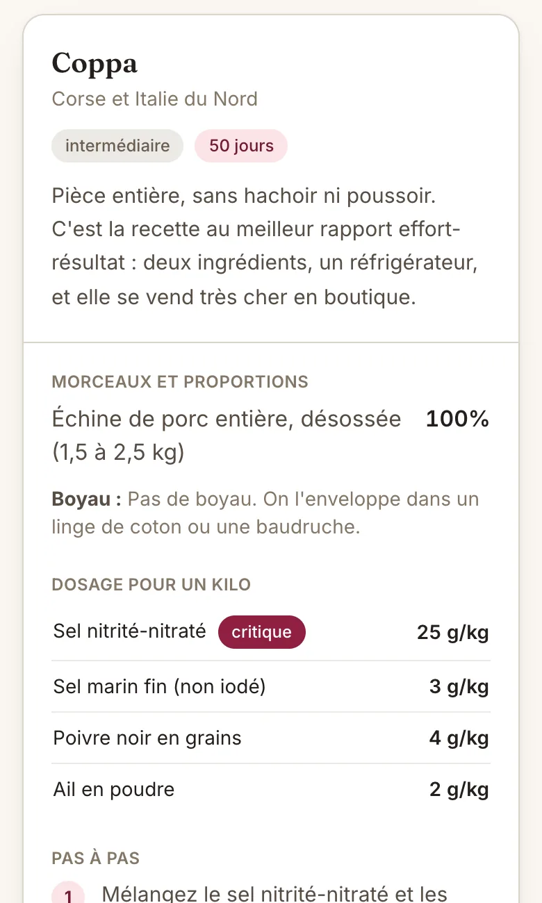 Capture de l'application : La fiche Coppa