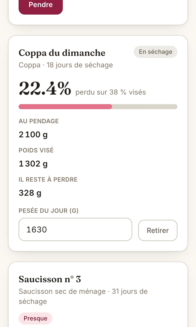 Capture de l'application : Mes pièces